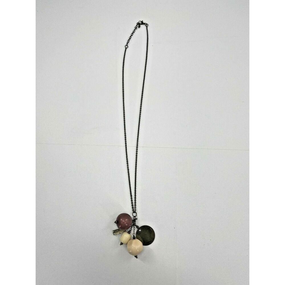 Vintage Long Bauble Necklace Multicolored Beads Rhinestone Metal Clustered